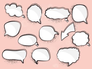 Boş boş beyaz konuşma balonları havaneli pembe arka plan ayarla.