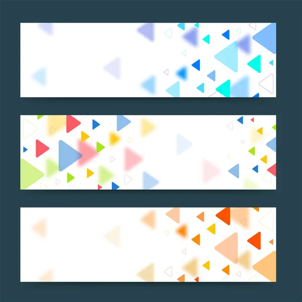 Bannières ou en-têtes colorés avec divers triangles. Banne vectorielle — Image vectorielle