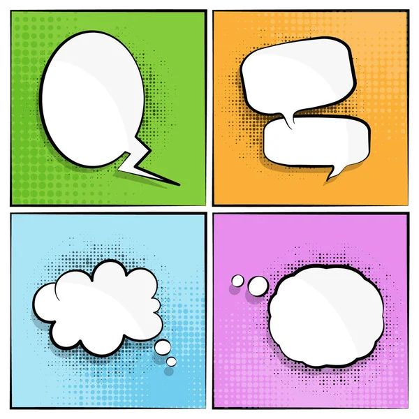 Blank empty white speech bubbles on retro colorful background. — Stock Vector