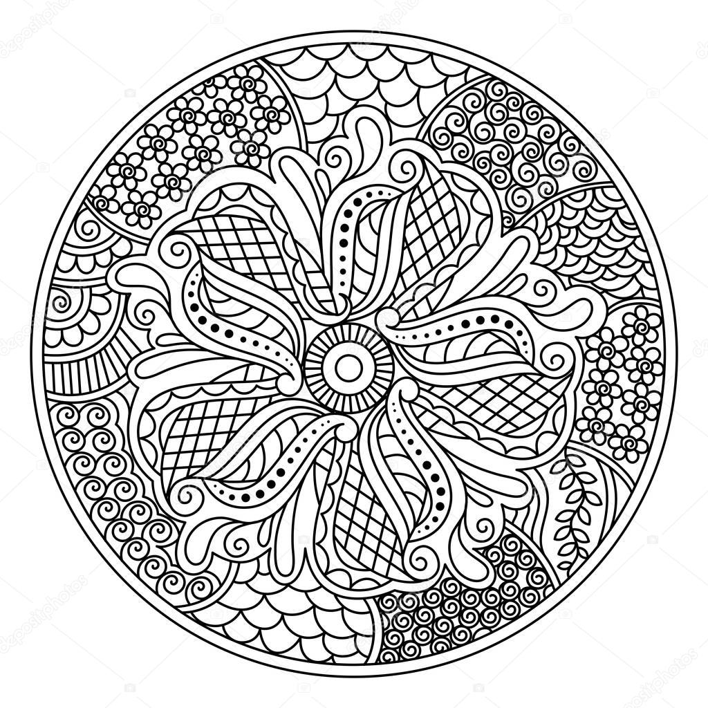 Floral Mandala design for coloring book.