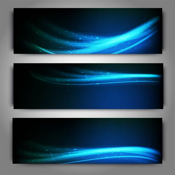 Website headers or banners with glowing waves. — Stock Vector
