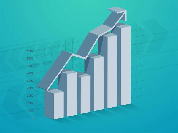 Barras estatísticas 3D mostrando crescimento, conceito de negócio . — Vetor de Stock