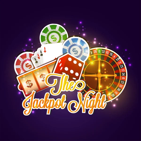 Jackpot éjszakai háttér kreatív kaszinó elemekkel. — Stock Vector
