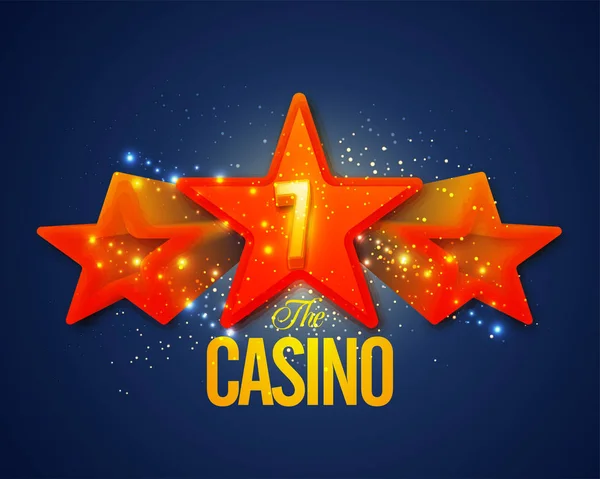 Glowing Casino background with Lucky Seven on 3D Stars. — Stock Vector