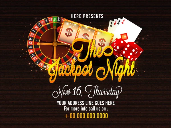 Casino Jackpot Nacht Poster, Banner mit verschiedenen Elementen. — Stockvektor