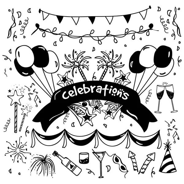 Handritad doodle inslag anges för Party fester. — Stock vektor