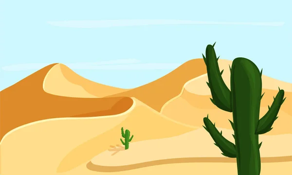 Lanskap gurun dengan kaktus hijau - Stok Vektor