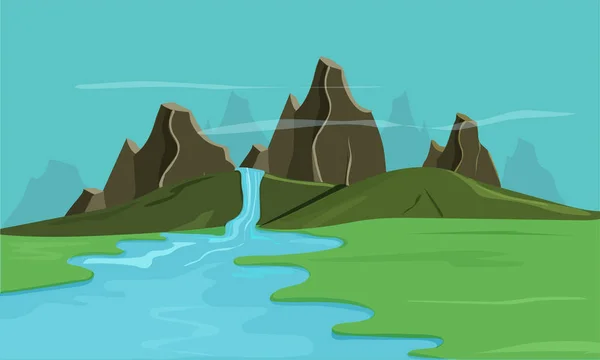 Paisaje natural con río y montañas . — Vector de stock