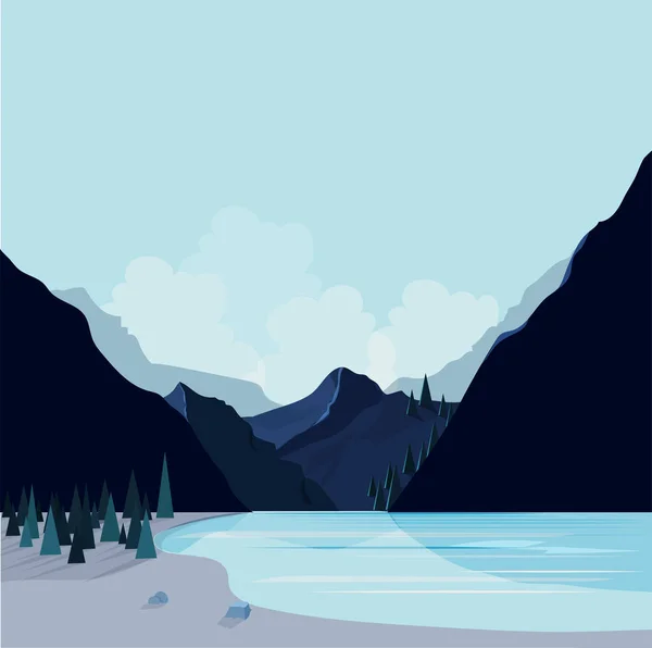 Nature landscape with river and mountains. — Stock Vector