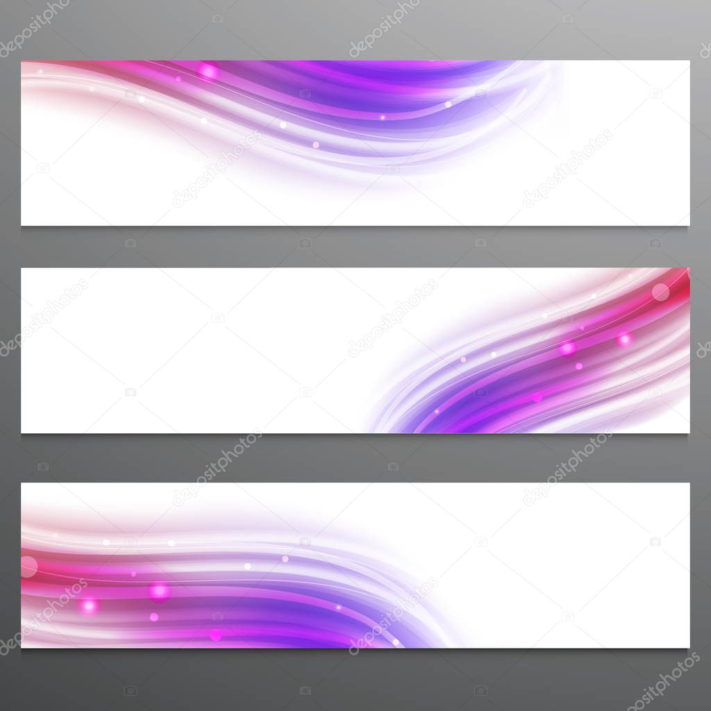 Abstract website headers with glowing waves.