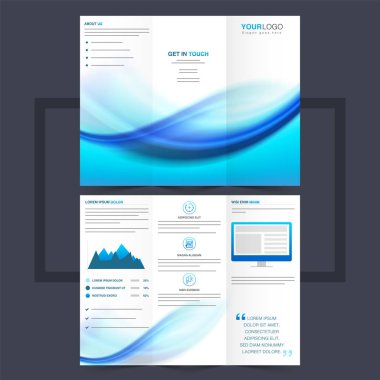Mavi Dalgalar ile iş panelli broşür veya el ilanı tasarımı.