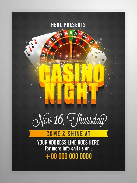 Casino Night Flyer met 3d letters en roulettewiel. — Stockvector