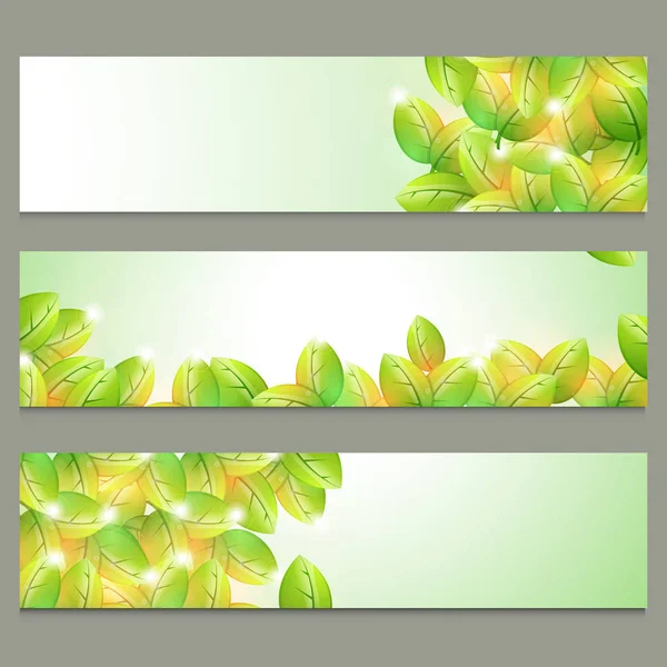 Nature website headers with shiny leaves. — Stock Vector