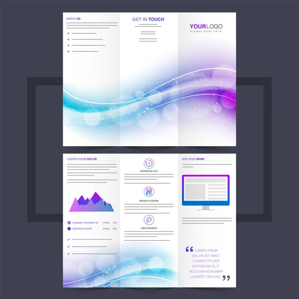 Business trifold leaflet or flyer design with colorful waves. — Stock Vector
