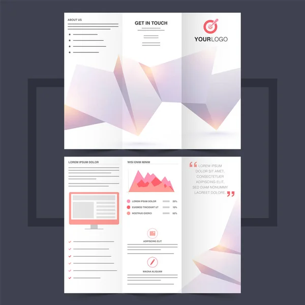 Business trifold leaflet or flyer design with origami abstract d — Stock Vector