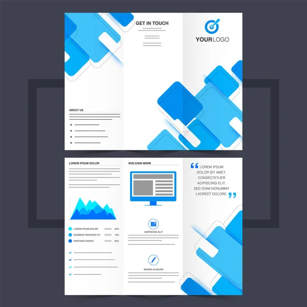 Business-Dreifach-Faltblatt oder Flyer-Design mit blauem abstrakten Design — Stockvektor