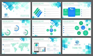 Infographic elemanları ile soyut sunu şablonları.