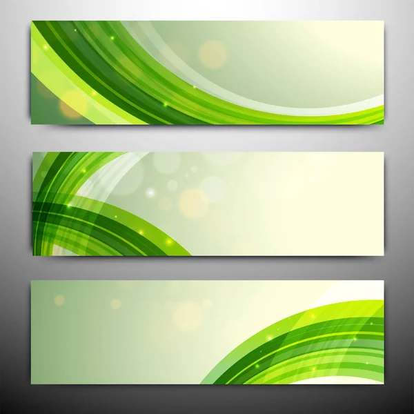 Website headers of banners met groene golvende strepen. — Stockvector