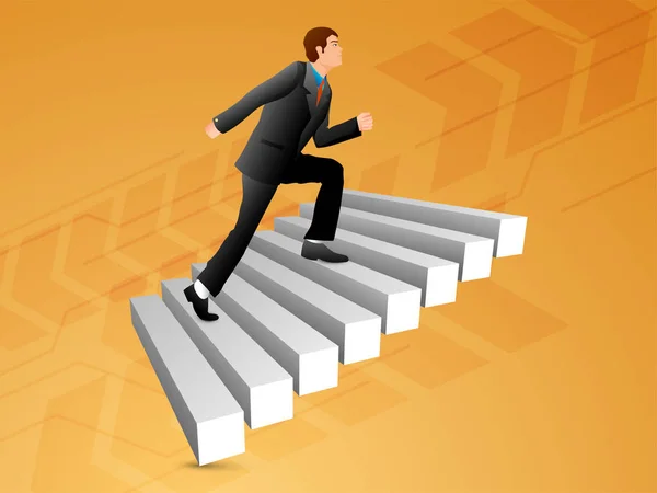 Businessman climbing on success stairs. — Stock Vector
