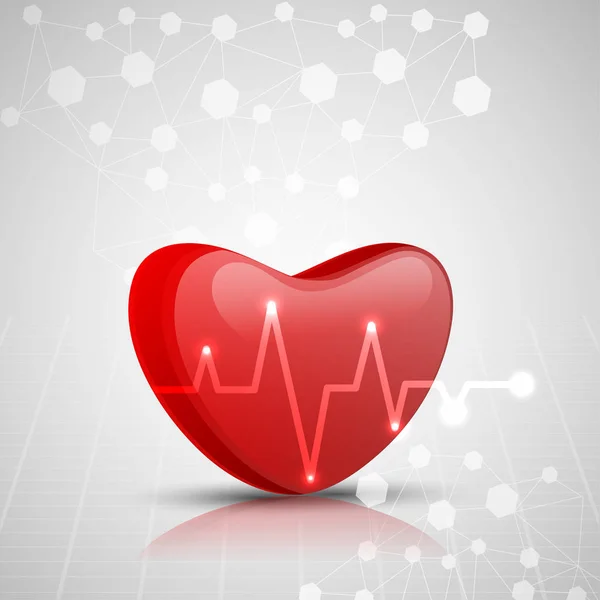3D rotes Herz mit Elektrokardiogramm, medizinisches Konzept. — Stockvektor
