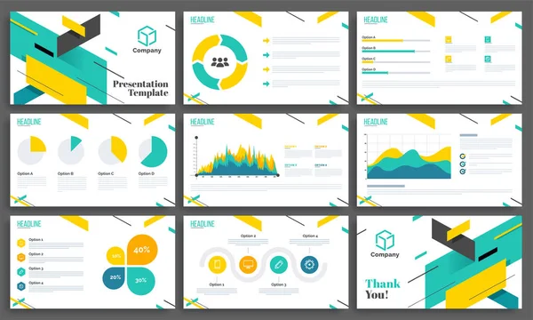 Set van negen Business presentatiesjablonen lay-out. — Stockvector