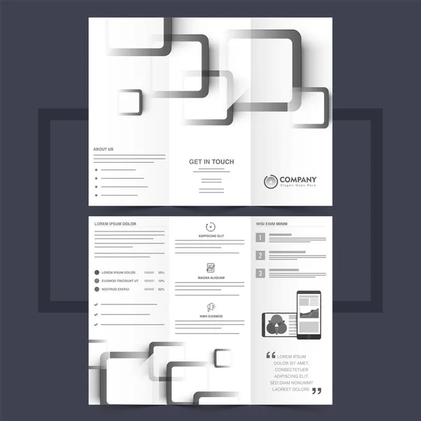 Business-Dreifach-Faltblatt oder Flyer-Design mit grauen quadratischen Formen — Stockvektor