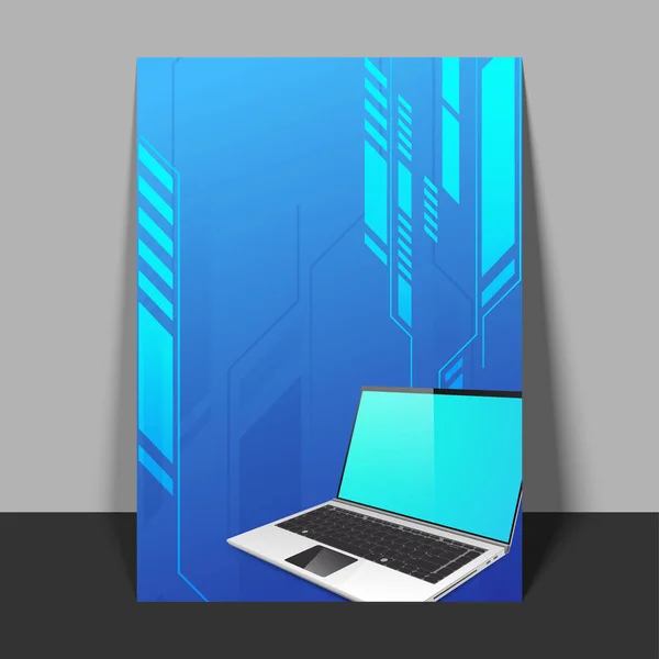 Flyer abstrait avec ordinateur portable ouvert pour le concept d'entreprise . — Image vectorielle