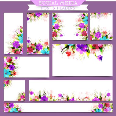 Sanatsal sosyal medya mesaj ve suluboya çiçekli başlıkları.