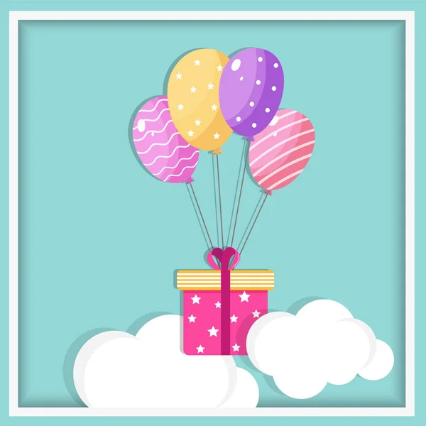 Vliegende ballons met de doos van de gift voor de partij vieringen. — Stockvector
