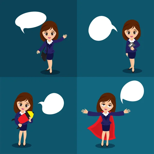 Set of business woman characters with speech bubbles. — Stock Vector