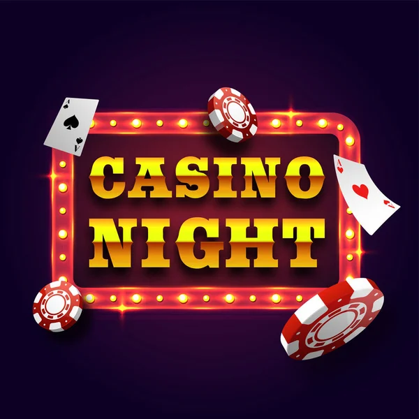 Casino Nacht Retro-Schild mit Pokerchips. — Stockvektor