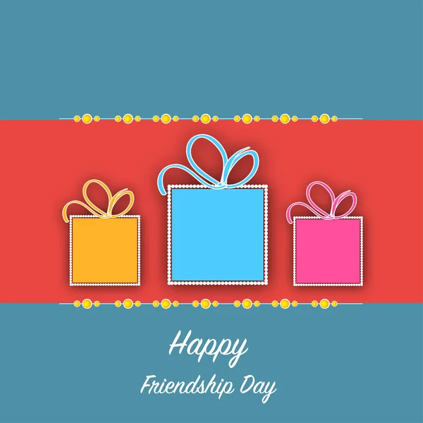 Hediyeler ile Happy Friendship Day tebrik kartı. — Stok Vektör