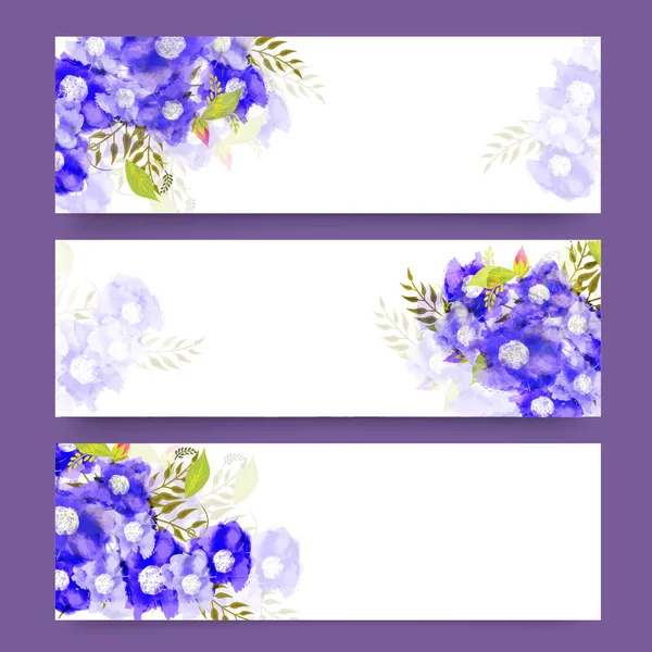 Website headers with purple watercolor flowers. — Stock Vector