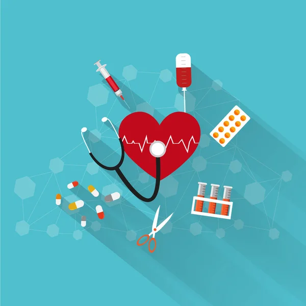 Red heart with stethoscope for Health and Medical. — Stock Vector