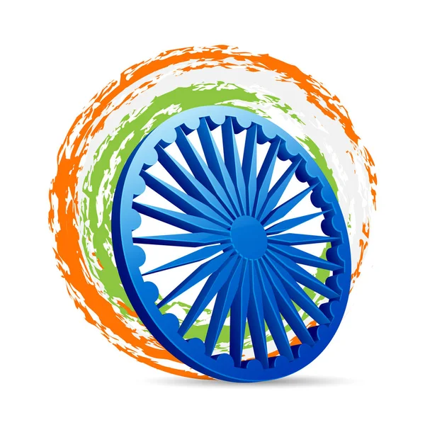 Indischer Unabhängigkeitstag mit 3D-Aschoka-Rad. — Stockvektor