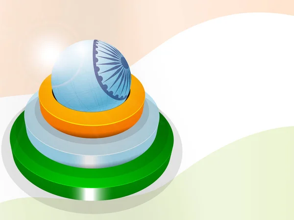 3D tricolor ringar med Ashoka hjulet för självständighetsdagen. — Stock vektor