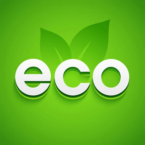 Kreativa vit Eco Text med gröna blad. — Stock vektor