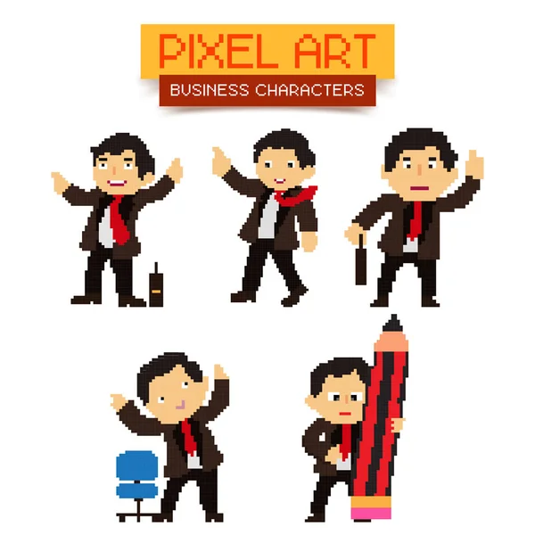 Персонажи Pixel Art Businessmen . — стоковый вектор