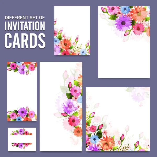 Diferente juego de tarjetas de invitación con flores . — Vector de stock