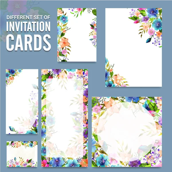 Diferente juego de tarjetas de invitación con flores . — Archivo Imágenes Vectoriales