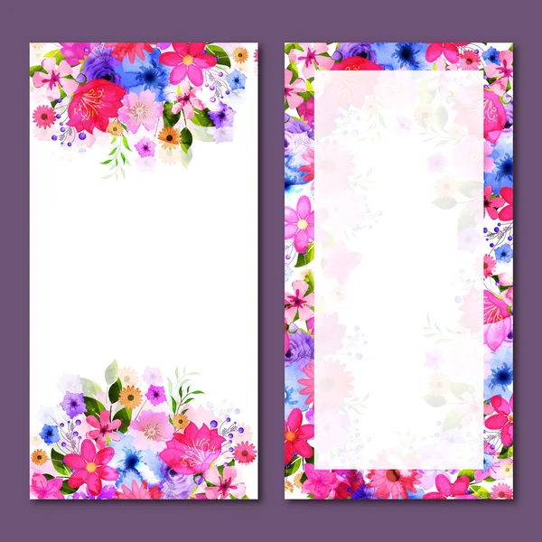 Bandeiras Web conjunto com flores aquarela . —  Vetores de Stock