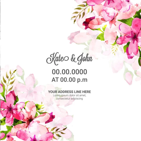 Carte d'invitation de mariage avec des fleurs d'aquarelle rose . — Image vectorielle