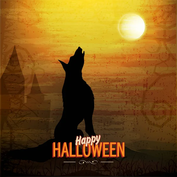 Happy Halloween background with howling wolf. — Stock Vector