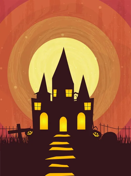 Strašidelný hrad na oslavu Halloween. — Stockový vektor