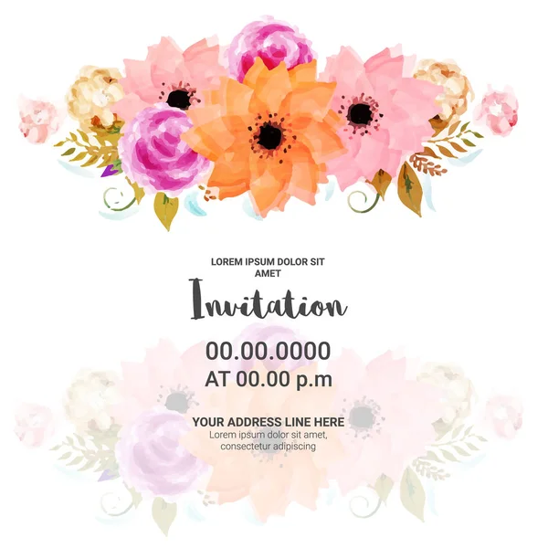 Carte d'invitation de fête avec des fleurs d'aquarelle . — Image vectorielle