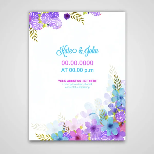 Vorlage für Hochzeitseinladungskarten mit Blumen. — Stockvektor