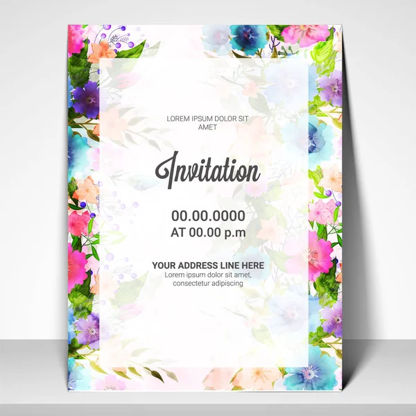 Pozvánka kartu šablona s akvarel květy. — Stockový vektor