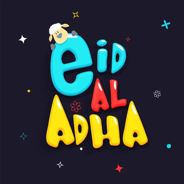 Texto colorido Eid-Al-Adha con ovejas lindas . — Archivo Imágenes Vectoriales