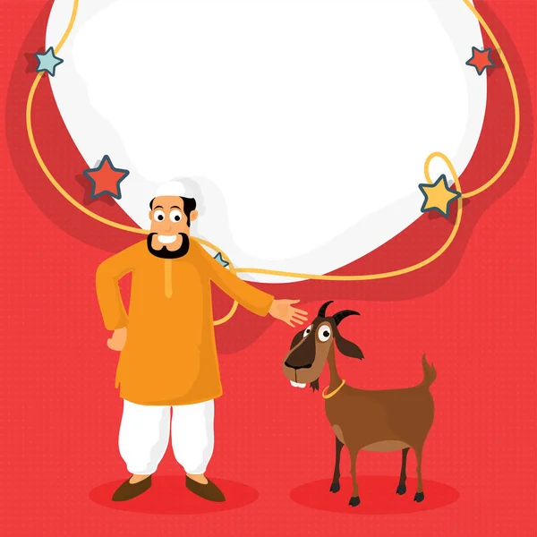 Hombre islámico con cabra para la celebración de Eid-Al-Adha . — Vector de stock