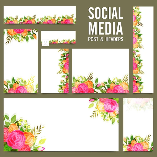 Social Media post, cabeçalho ou banners com flores rosa . —  Vetores de Stock